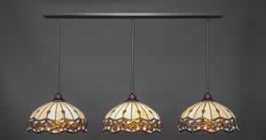 3 Light Multi Light Pendant With Hang Straight Swivels Shown In Dark Granite Finish With 16" Roman Jewel Tiffany Glass