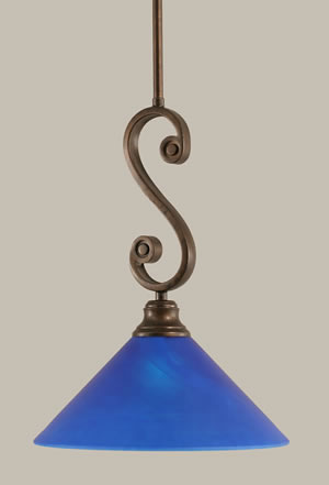 Curl Mini Pendant Shown In Bronze Finish With 12" Blue Italian Glass