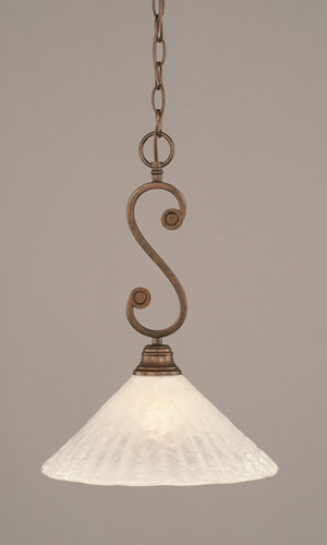 Curl Mini Pendant With Hang Straight Swivel Shown In Bronze Finish With 12" Italian Bubble Glass
