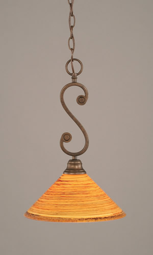 Curl Mini Pendant With Hang Straight Swivel Shown In Bronze Finish With 12" Firré Saturn Glass