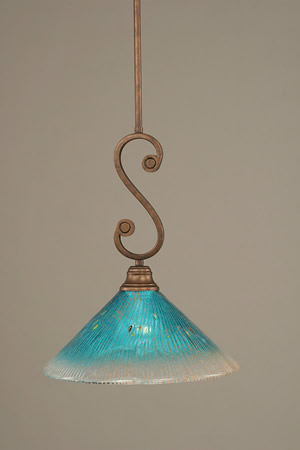 Bronze Finish Mini-Pendant with 10" Teal Crystal Glass
