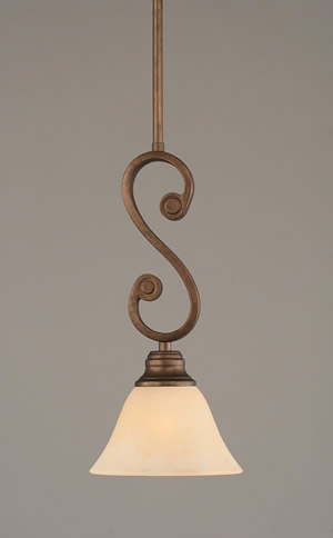 Curl Mini Pendant With Hang Straight Swivel Shown In Bronze Finish With 7" Amber Marble Glass