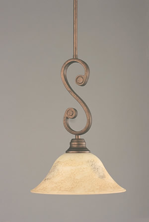 Curl Mini Pendant With Hang Straight Swivel Shown In Bronze Finish With 10" Italian Marble Glass
