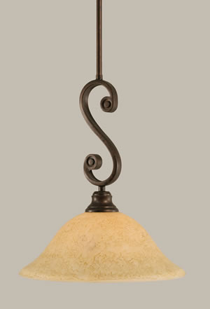 Curl Mini Pendant Shown In Bronze Finish With 12" Italian Marble Glass