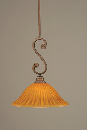 Curl Mini Pendant With Hang Straight Swivel Shown In Bronze Finish With 12" Tiger Glass