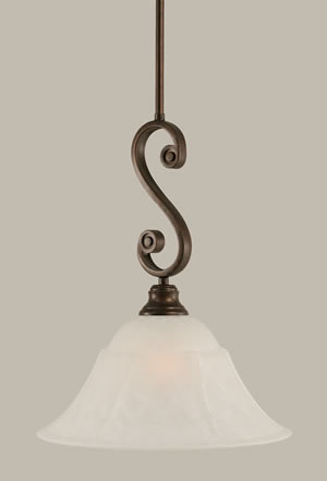 Curl Mini Pendant Shown In Bronze Finish With 14" White Marble Glass