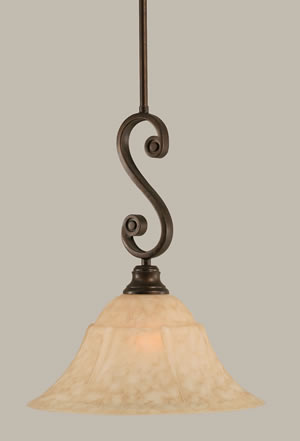 Curl Mini Pendant Shown In Bronze Finish With 14" Italian Marble Glass