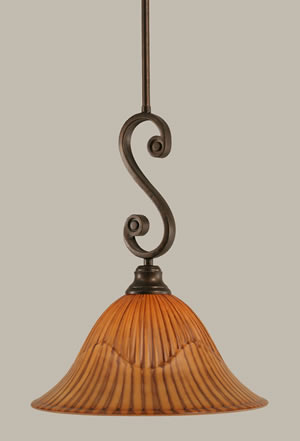 Curl Mini Pendant Shown In Bronze Finish With 14" Tiger Glass