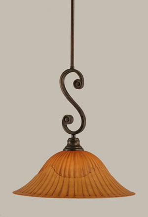 Curl Mini Pendant Shown In Bronze Finish With 16" Tiger Glass