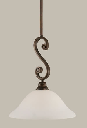 Curl Mini Pendant Shown In Bronze Finish With 12" White Linen Glass