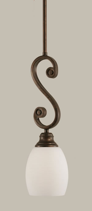 Curl Mini Pendant Shown In Bronze Finish With 5" White Linen Glass