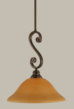 Curl Mini Pendant Shown In Bronze Finish With 12" Cayenne Linen Glass