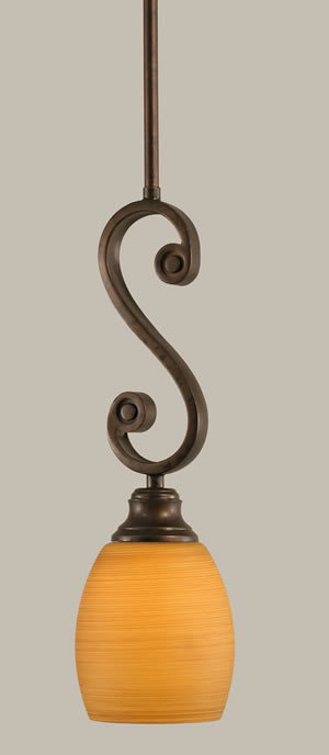 Curl Mini Pendant Shown In Bronze Finish With 5" Cayenne Linen Glass