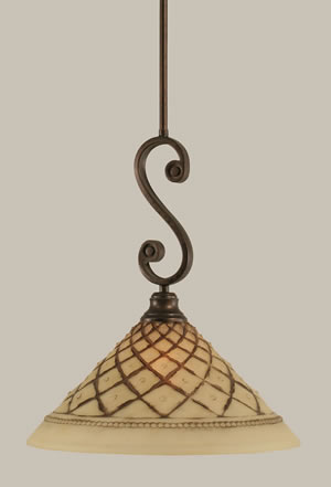 Curl Mini Pendant Shown In Bronze Finish With 16" Chocolate Icing Glass