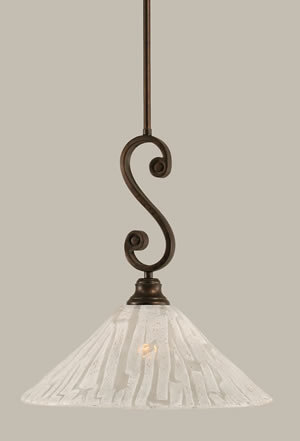 Curl Mini Pendant Shown In Bronze Finish With 16" Italian Ice Glass