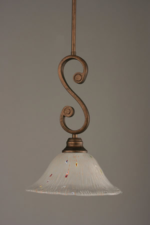 Curl Mini Pendant With Hang Straight Swivel Shown In Bronze Finish With 10" Frosted Crystal Glass
