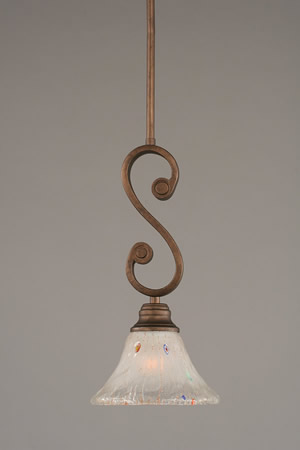 Curl Mini Pendant With Hang Straight Swivel Shown In Bronze Finish With 7" Frosted Crystal Glass