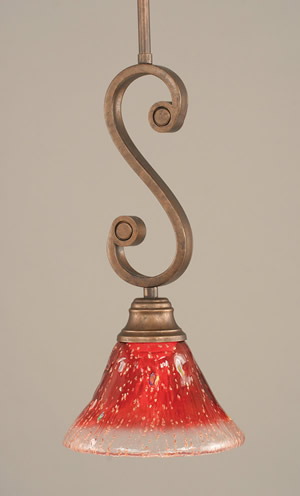 Curl Mini Pendant Shown In Bronze Finish With 7" Raspberry Crystal Glass
