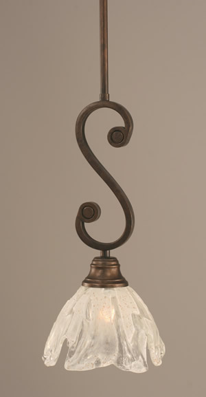 Curl Mini Pendant With Hang Straight Swivel Shown In Bronze Finish With 7" Italian Ice Glass