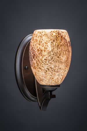 Zilo Wall Sconce Shown In Dark Granite Finish With 5" Gold Fusion Glass