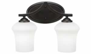 Zilo 2 Light Bath Bar Shown In Dark Granite Finish With 5.5" Zilo White Linen Glass