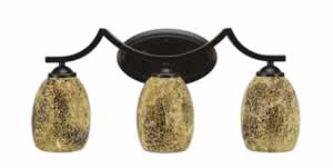 Zilo 3 Light Bath Bar Shown In Dark Granite Finish With 5" Gold Fusion Glass