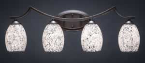 Zilo 4 Light Bath Bar Shown In Dark Granite Finish With 5" Black Fusion Glass