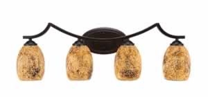 Zilo 4 Light Bath Bar Shown In Dark Granite Finish With 5" Gold Fusion Glass