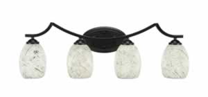 Zilo 4 Light Bath Bar Shown In Matte Black Finish With 5" Natural Fusion Glass