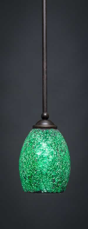 Zilo 1 Light Mini Pendant Shown In Dark Granite Finish With 5" Green Fusion Glass