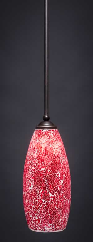 Zilo 1 Light Mini Pendant Shown In Dark Granite Finish With 5.5" Red Fusion Glass