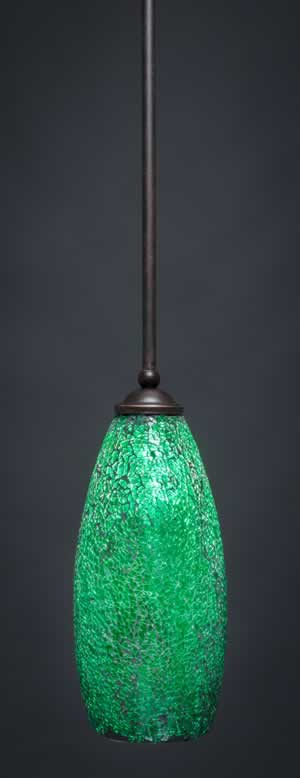 Zilo 1 Light Mini Pendant Shown In Dark Granite Finish With 5.5" Green Fusion Glass