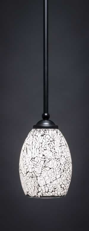 Zilo 1 Light Mini Pendant Shown In Matte Black Finish With 5" Black Fusion Glass