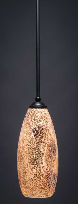 Zilo 1 Light Mini Pendant Shown In Matte Black Finish With 5.5" Gold Fusion Glass