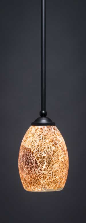 Zilo 1 Light Mini Pendant Shown In Matte Black Finish With 5" Gold Fusion Glass