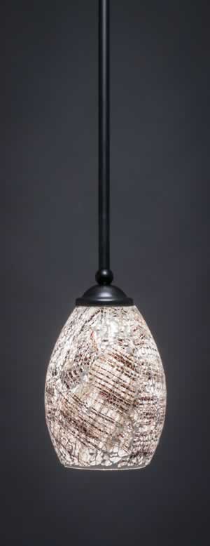 Zilo 1 Light Mini Pendant Shown In Matte Black Finish With 5" Natural Fusion Glass