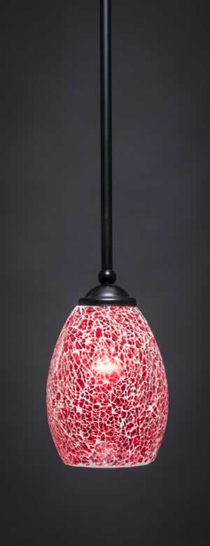 Zilo 1 Light Mini Pendant Shown In Matte Black Finish With 5" Red Fusion Glass