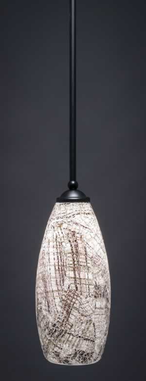 Zilo 1 Light Mini Pendant Shown In Matte Black Finish With 5.5" Natural Fusion Glass