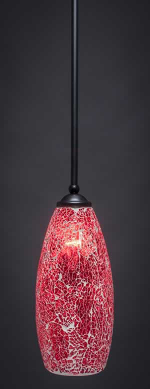 Zilo 1 Light Mini Pendant Shown In Matte Black Finish With 5.5" Red Fusion Glass