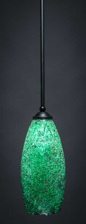 Zilo 1 Light Mini Pendant Shown In Matte Black Finish With 5.5" Green Fusion Glass