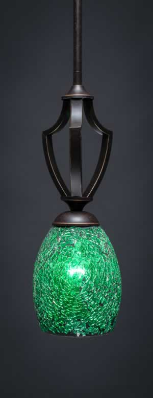 Zilo 1 Light Mini Pendant Shown In Dark Granite Finish With 5" Green Fusion Glass
