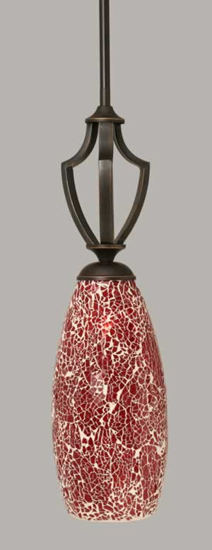 Zilo 1 Light Mini Pendant Shown In Dark Granite Finish With 5.5" Red Fusion Glass