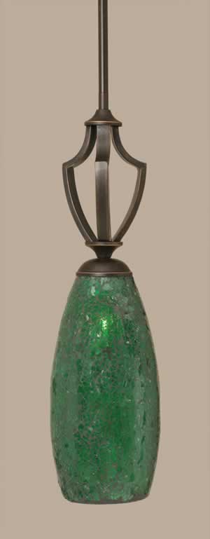 Zilo 1 Light Mini Pendant Shown In Dark Granite Finish With 5.5" Green Fusion Glass