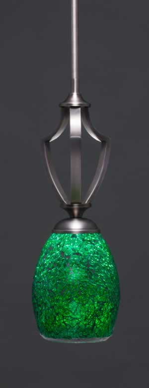 Zilo 1 Light Mini Pendant Shown In Graphite Finish With 5" Green Fusion Glass