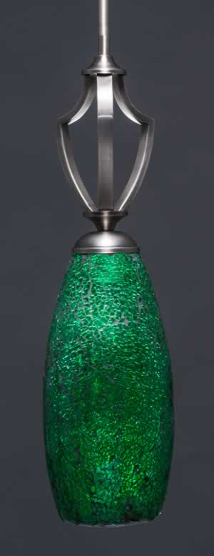 Zilo 1 Light Mini Pendant Shown In Graphite Finish With 5.5" Green Fusion Glass