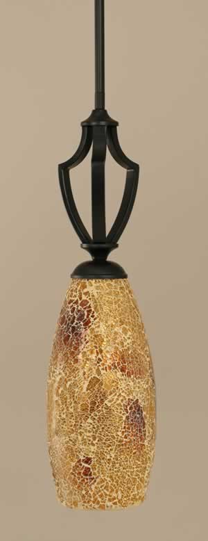 Zilo 1 Light Mini Pendant Shown In Matte Black Finish With 5.5" Gold Fusion Glass