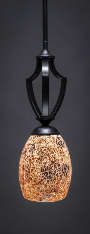 Zilo 1 Light Mini Pendant Shown In Matte Black Finish With 5" Gold Fusion Glass