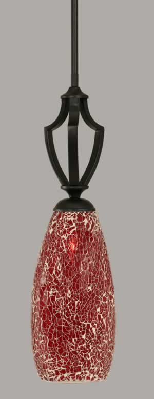Zilo 1 Light Mini Pendant Shown In Matte Black Finish With 5.5" Red Fusion Glass