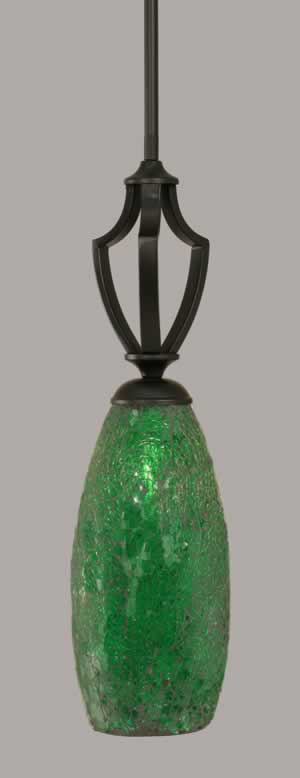 Zilo 1 Light Mini Pendant Shown In Matte Black Finish With 5.5" Green Fusion Glass