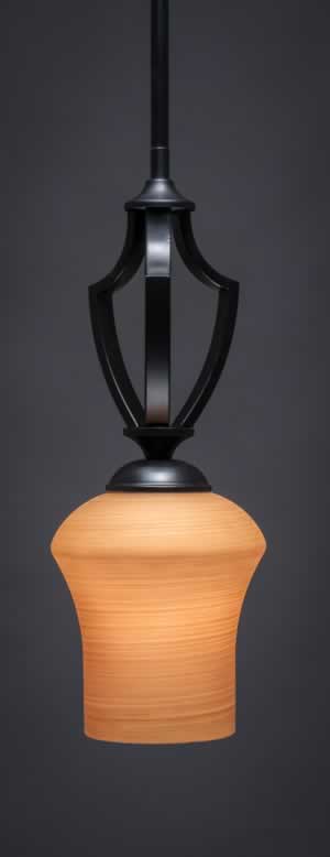 Zilo 1 Light Mini Pendant Shown In Matte Black Finish With 5.5" Zilo Cayenne Linen Glass